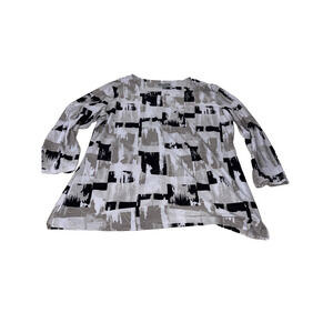 JM Collection Petite 3/4 Sleeve Top Blouse Abstract Design Size P/M Vintage